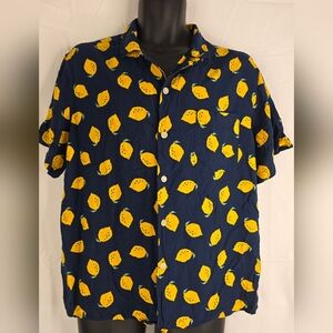Goodfellow & Co Navy Lemon Print Men's Button Down Shirt Size Large BY-2988